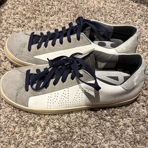 P448 Gray and White Men's Sneakers with Navy Laces